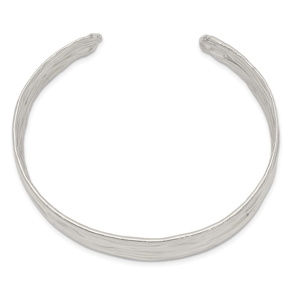 Sterling Silver Rhod-plated Plain 6mm Hammered Bands Bangle 7.5 inches