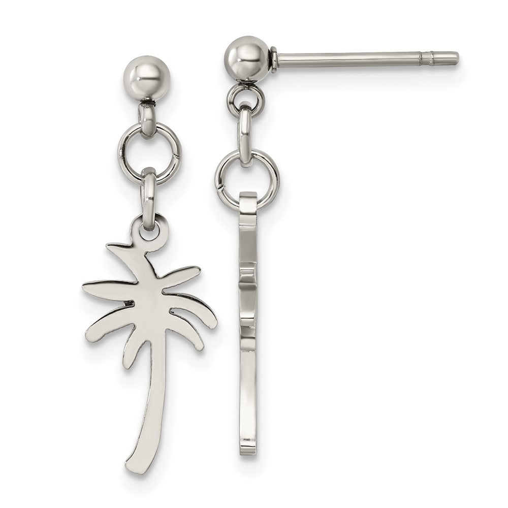 Stainless Steel Polished Palm Tree Post Dangle Earrings