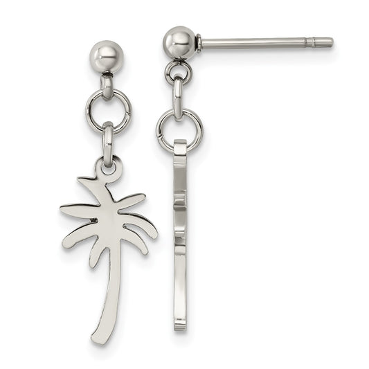 Stainless Steel Polished Palm Tree Post Dangle Earrings