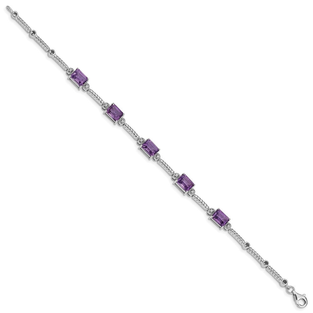 Sterling Silver Rhodium-plated Amethyst & Diamond Tennis Bracelet 7.5 inches