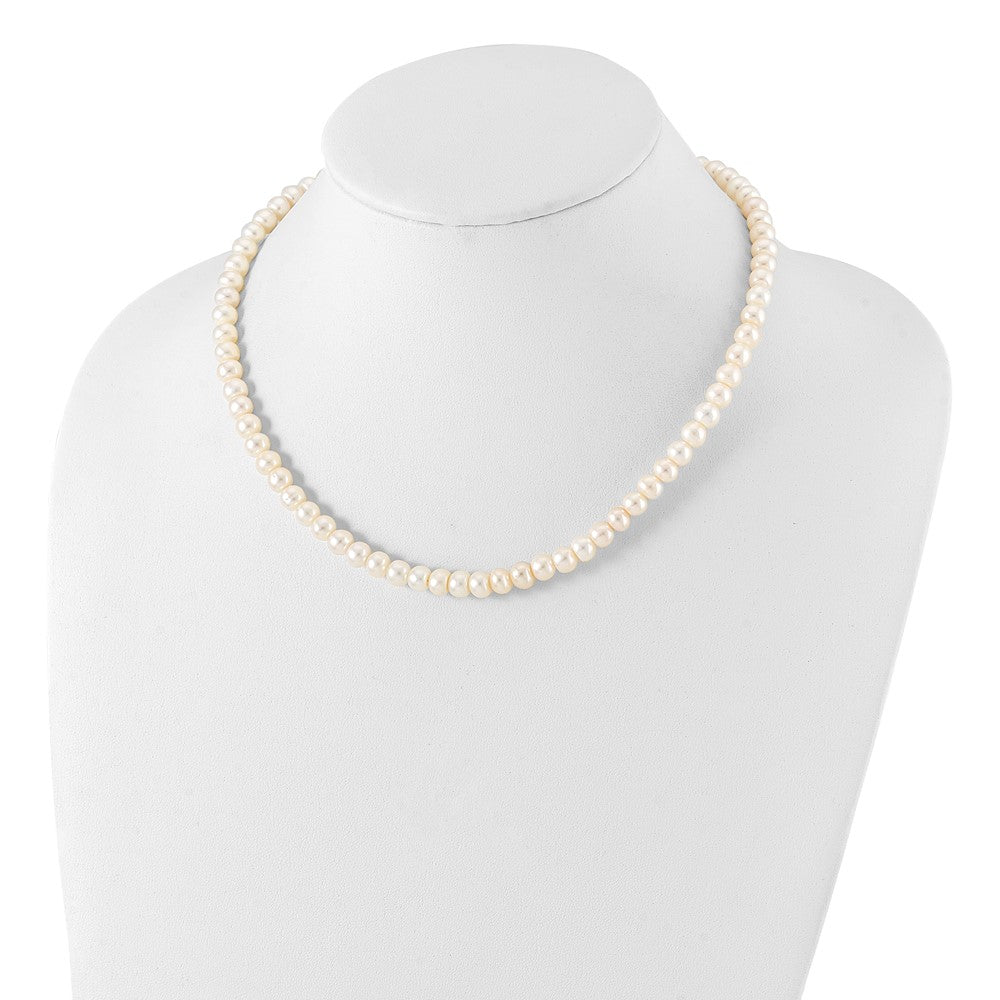 Sterling Silver Rhodium-plated 7-8mm White Near-Round Freshwater Cultured Pearl 18 inch Necklace 18 Inches