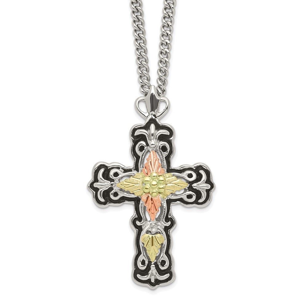 Landstrom's Mt. Rushmore Black Hills Sterling Silver 12K Gold Accents Antiqued Cross 18 inch Spring Ring Clasp Necklace 20 Inches