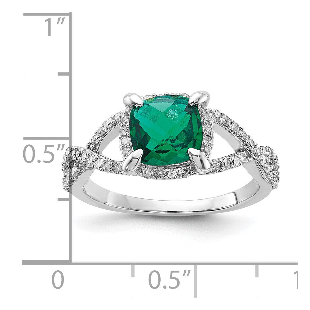 Sterling Silver Created Emerald and Diamond Ring