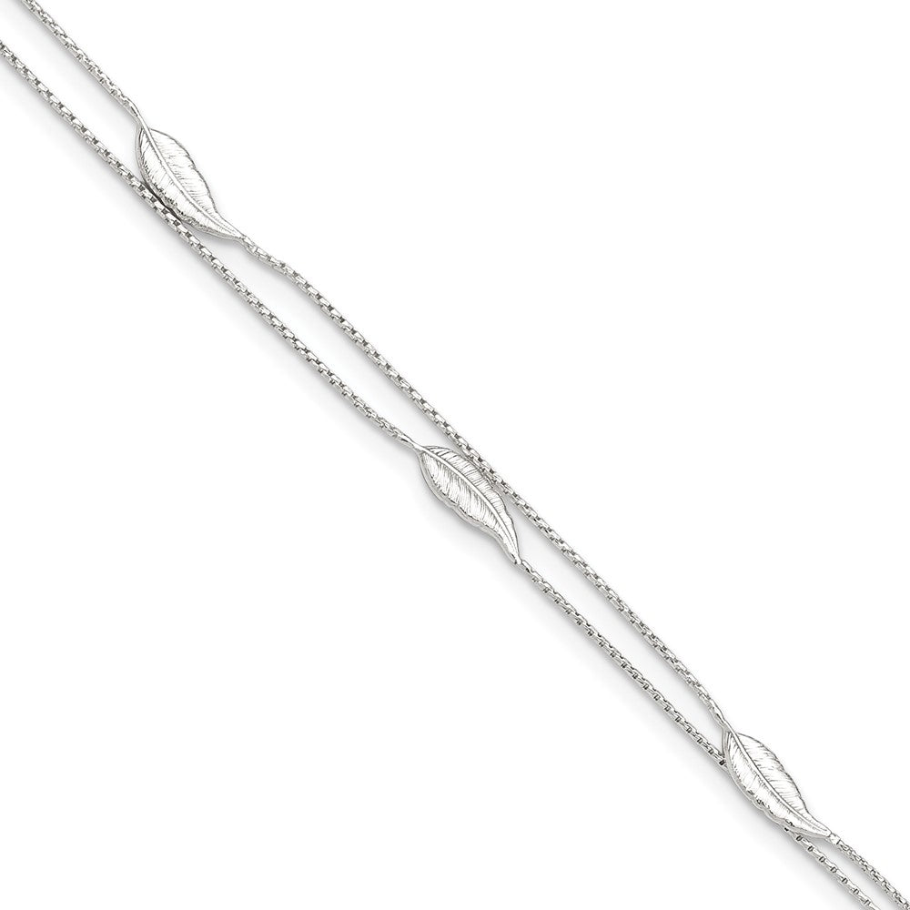 Sterling Silver Polished 2-Strand Feather 9in Plus 1in Ext Anklet 9 inches