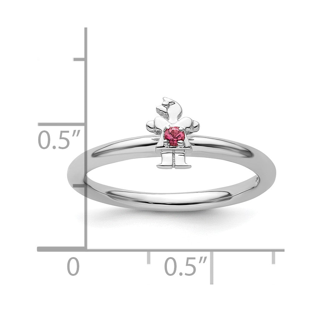 Sterling Silver Stackable Expressions Rhodium Pink Tourmaline Girl Ring