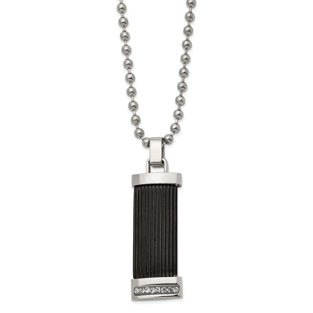 Stainless Steel 22in Polished Black IP-plated w/Preciosa Crystal Necklace