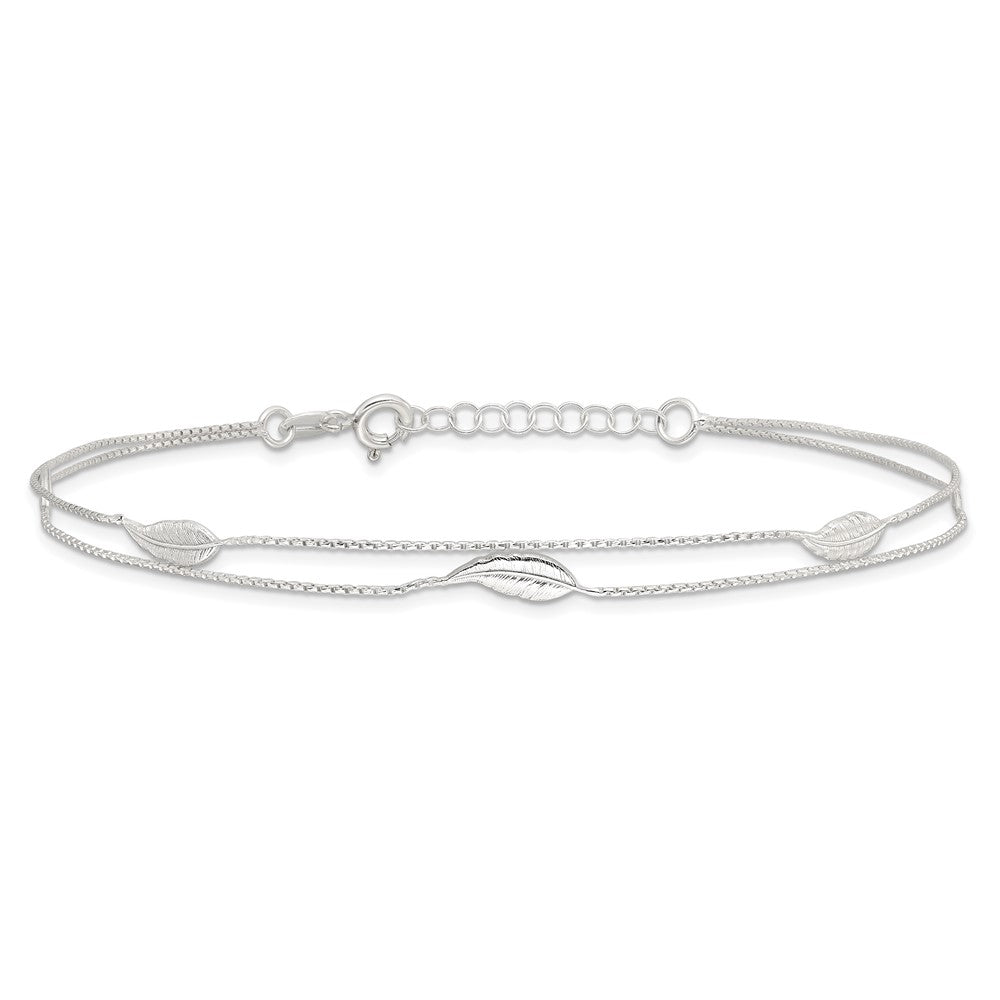 Sterling Silver Polished 2-Strand Feather 9in Plus 1in Ext Anklet 9 inches