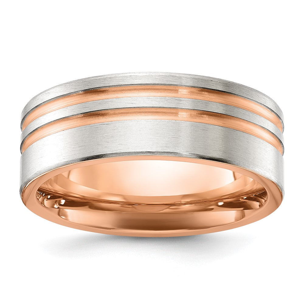 Chisel Stainless Steel Brushed Rose IP-plated Stripes 8mm Band Size - 8