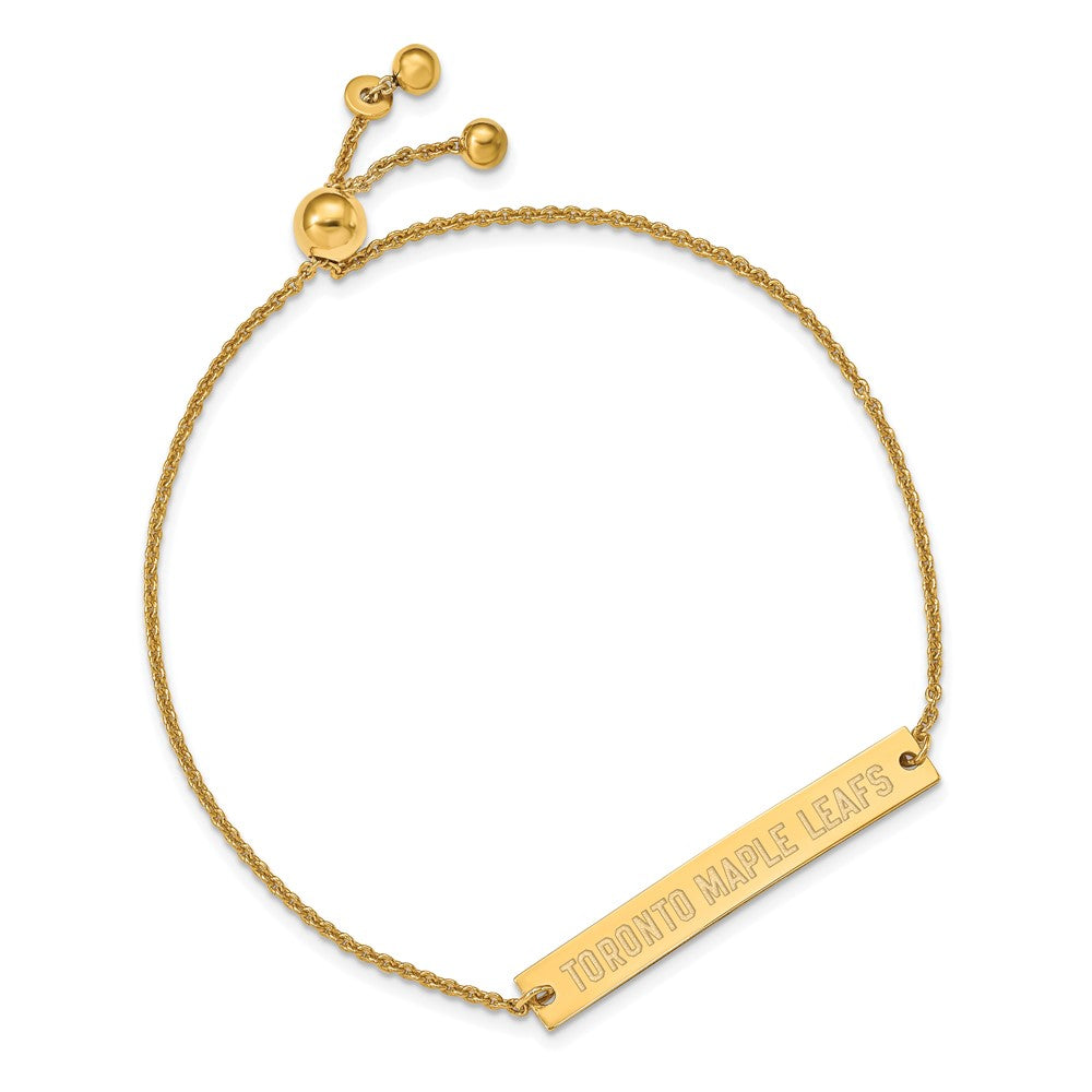 Sterling Silver Gold-plated NHL LogoArt Toronto Maple Leafs Small Bar Adjustable 9 inch Bracelet