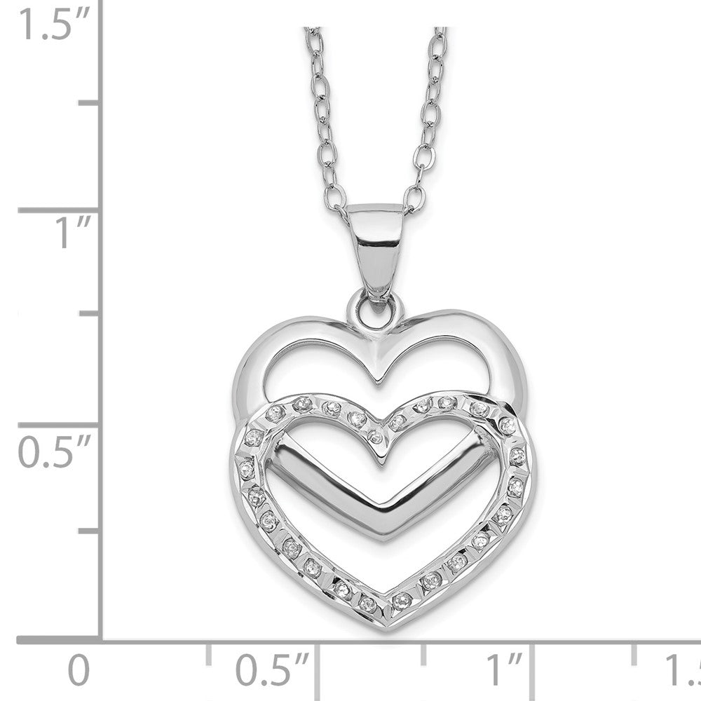 Diamond Fascination Diamond Mystique Sterling Silver Platinum-plated Diamond Double Heart 18 Inch Necklace 18 Inches