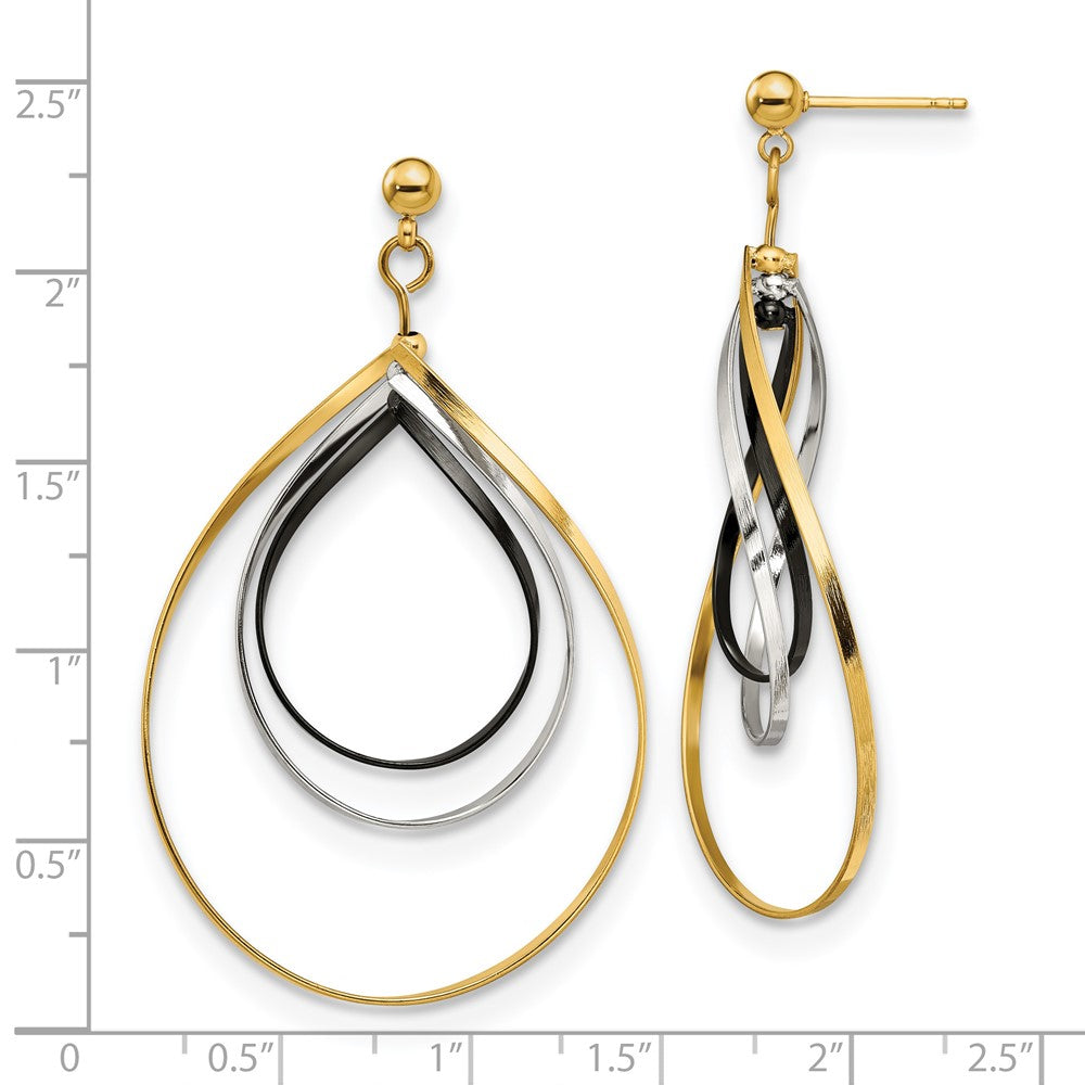 Stainless Steel Polished Black and Yellow IP Twisted Post Dangle Earrings