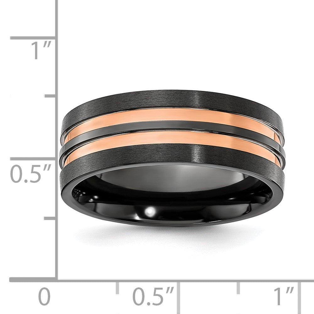Black Zirconium Brushed and Polished Rose IP-plated 8.00mm Band Size - 11