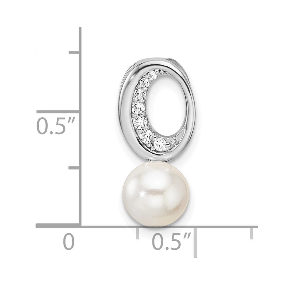 14K White Gold Polished Diamond and Pearl Chain Slide