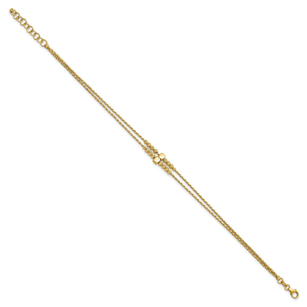 14K Polished D/C Beaded 2-strand w/ 1in ext Bracelet 8  inches