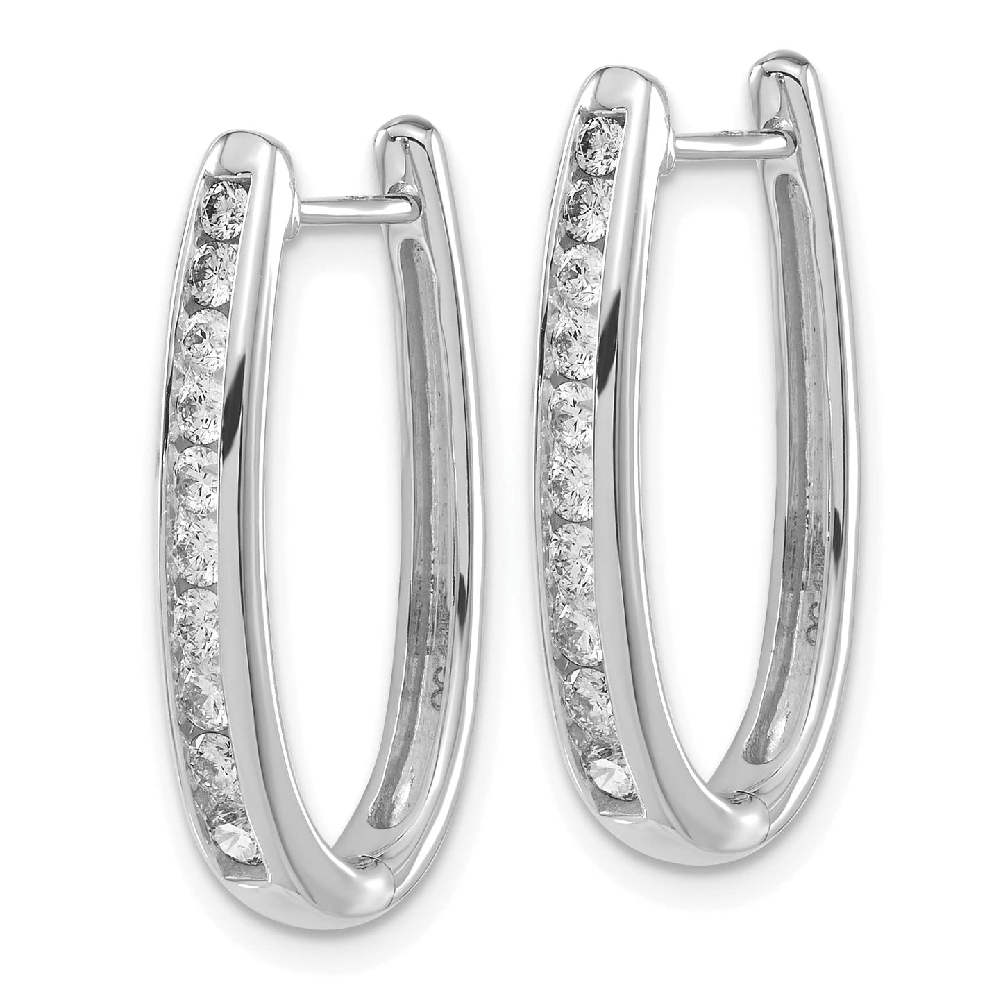14k White Gold 3/4 carat Diamond Channel-set Oval Hinged Hoop Earrings