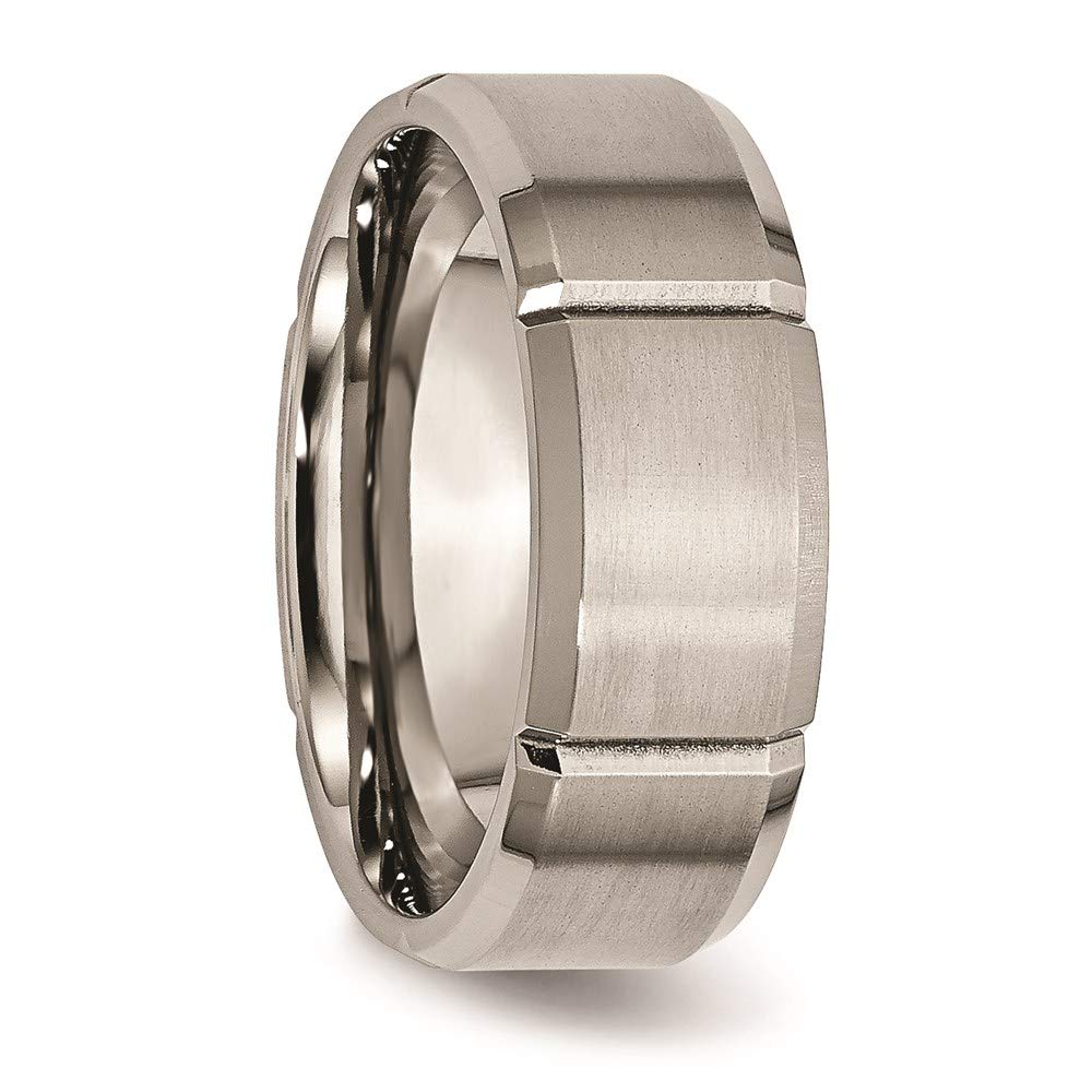 Titanium Brushed and Polished 8mm Grooved Beveled Edge Band Size - 14