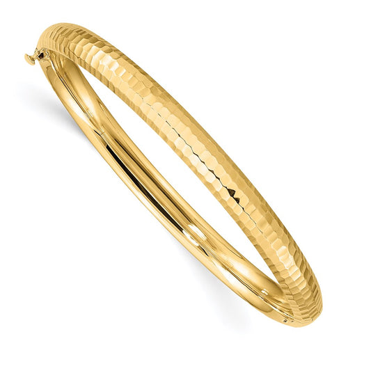 14k 3/16 Hammered Children's Hinged Bangle 6  inches