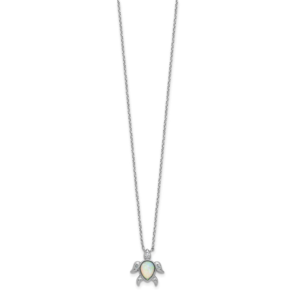 Cheryl M Sterling Silver Rhodium-plated Polished Lab Created Opal and CZ Turtle Necklace 18 Inches