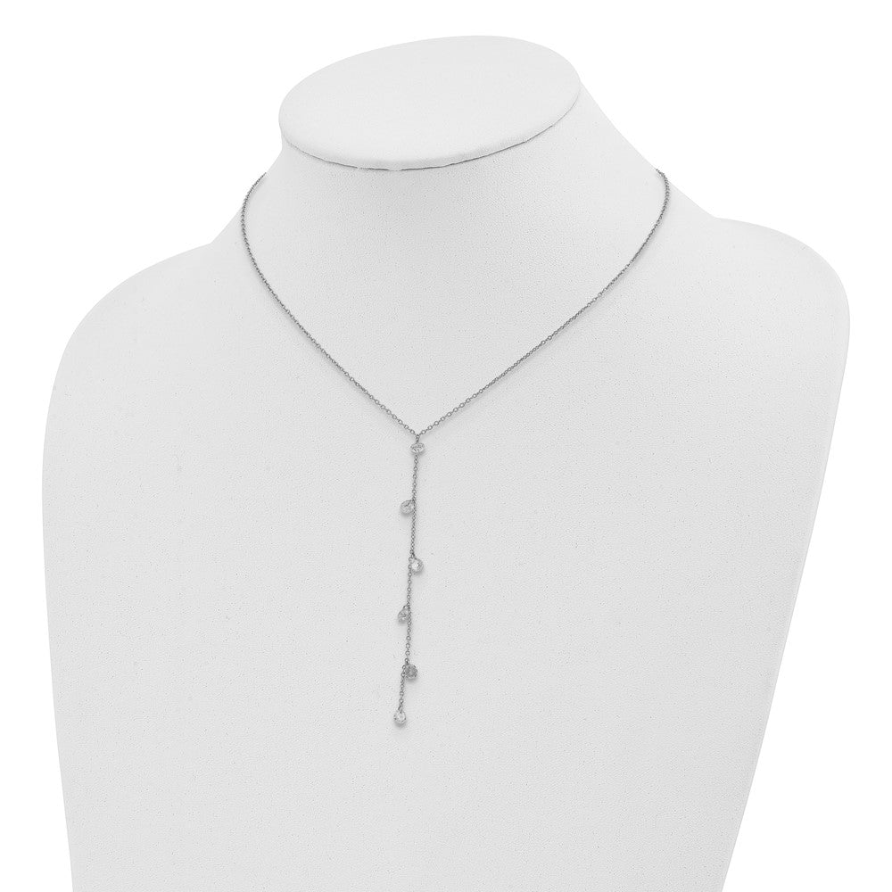 Sterling Silver Rhodium-plated CZ Dangle w/ 2in ext. Necklace 16 Inches
