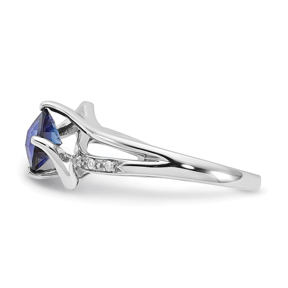 10K White Gold Created Sapphire and Diamond Ring