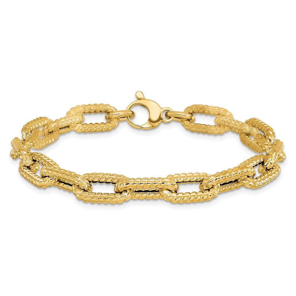 14K Textured Hollow Fancy Link Bracelet 7.5  inches