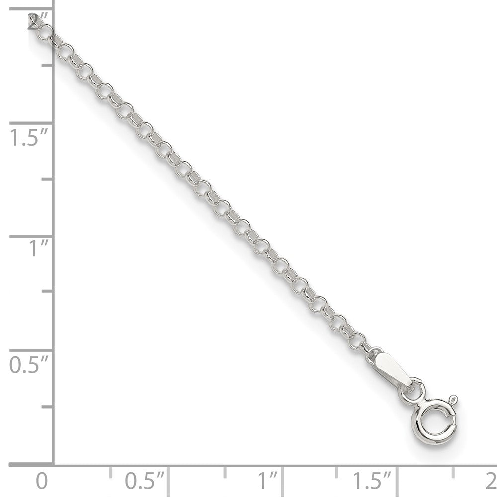 Sterling Silver 2mm Rolo 9in Plus 1in ext. Chain Anklet 9 inches