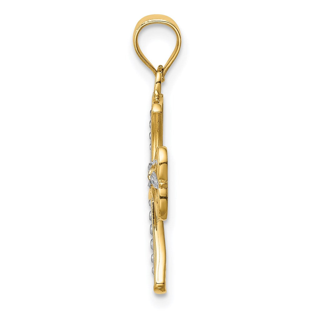 14k w/Rhodium Diamond-cut Cross Pendant