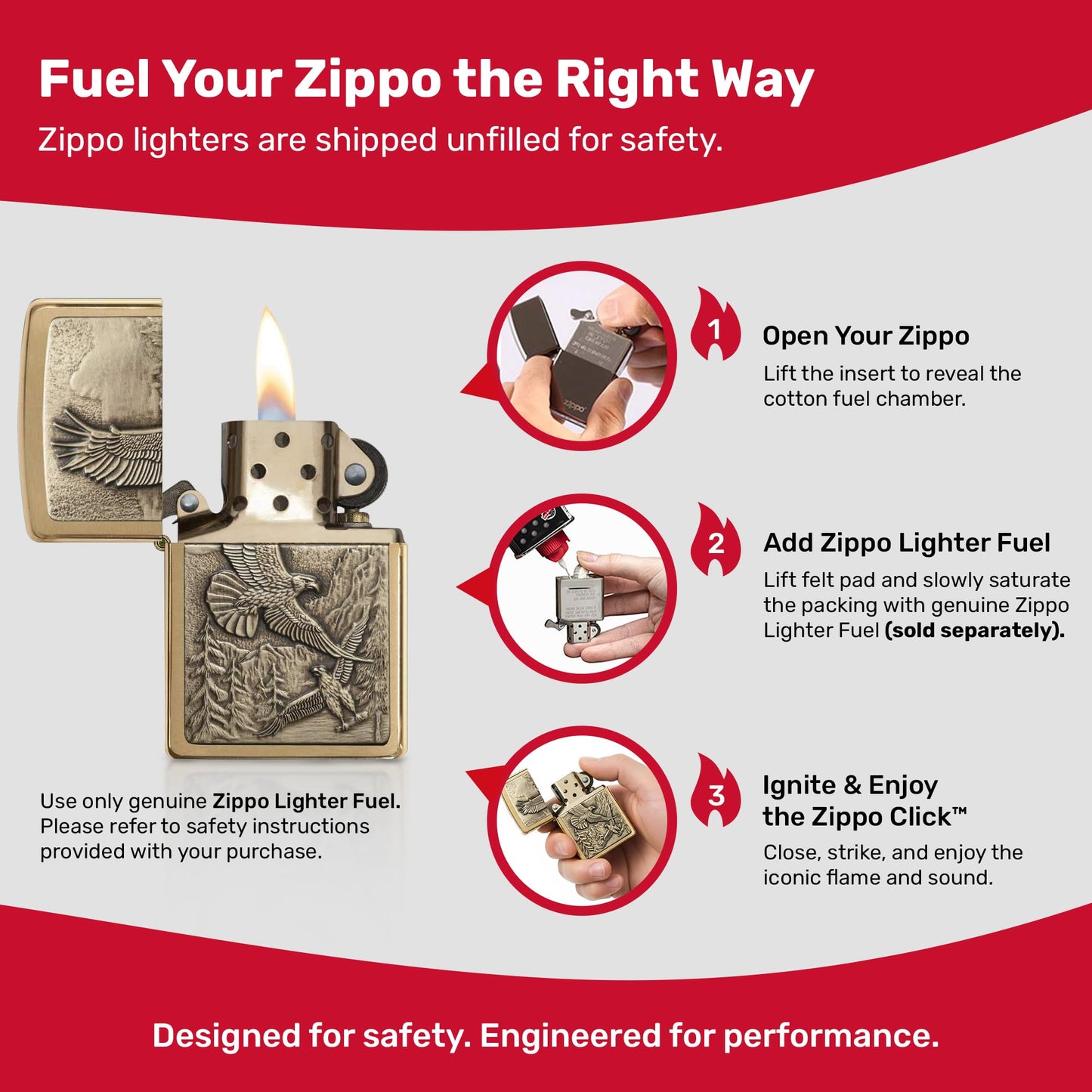 Zippo Brushed Brass Where the Eagle Dare Emblem Pocket Lighter