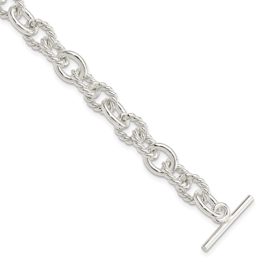Sterling Silver 7.75inch Polished Fancy Link Toggle Bracelet 7.75 inches