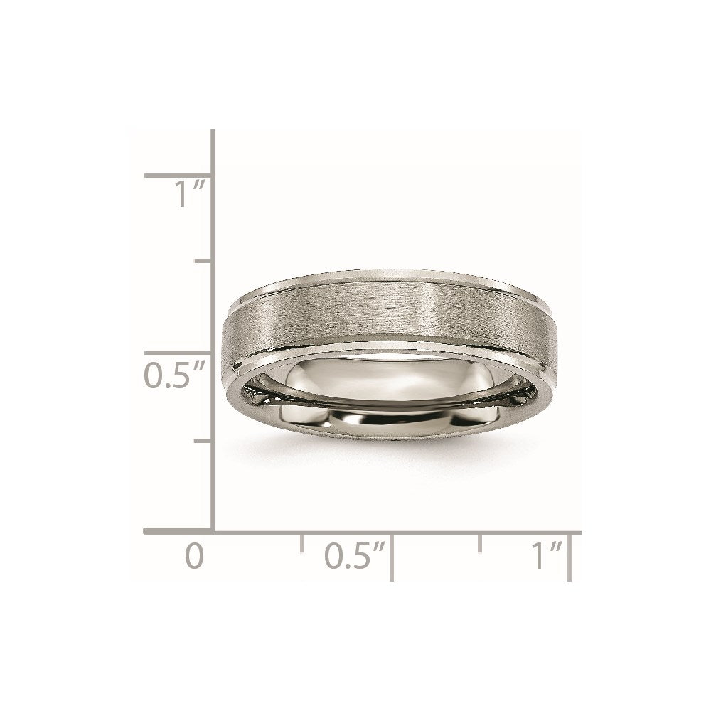 Titanium Brushed Center 6mm Ridged Edge Band Size - 15
