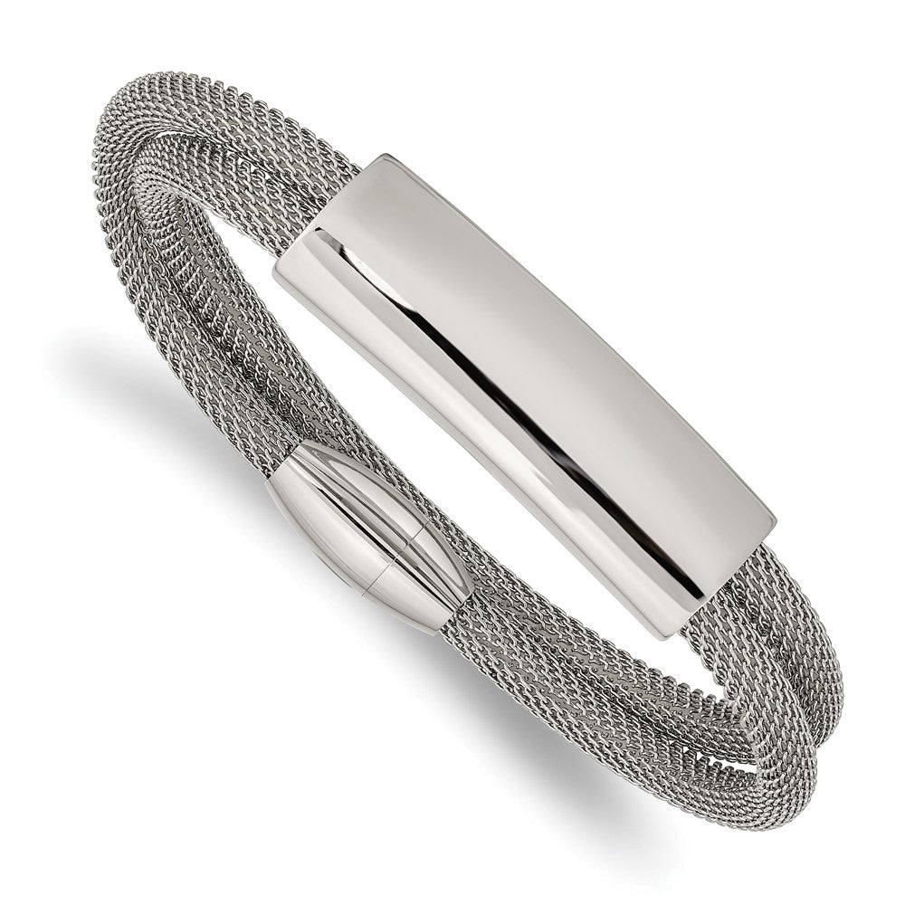 Stainless Steel Polished Mesh 2-Strand Adjustable ID Bracelet 7 inches