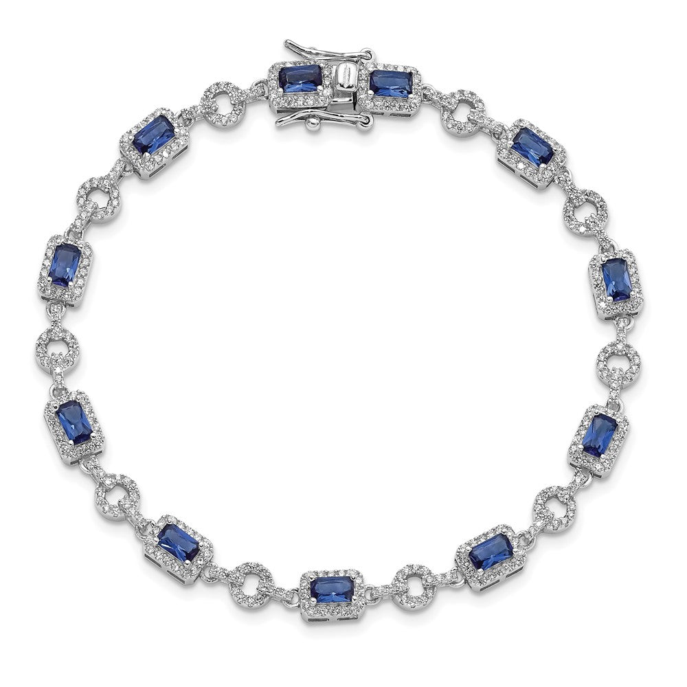 Sterling Silver Rhodium-plated CZ and Blue Glass Stone 7.75 inch Bracelet 7.75 inches