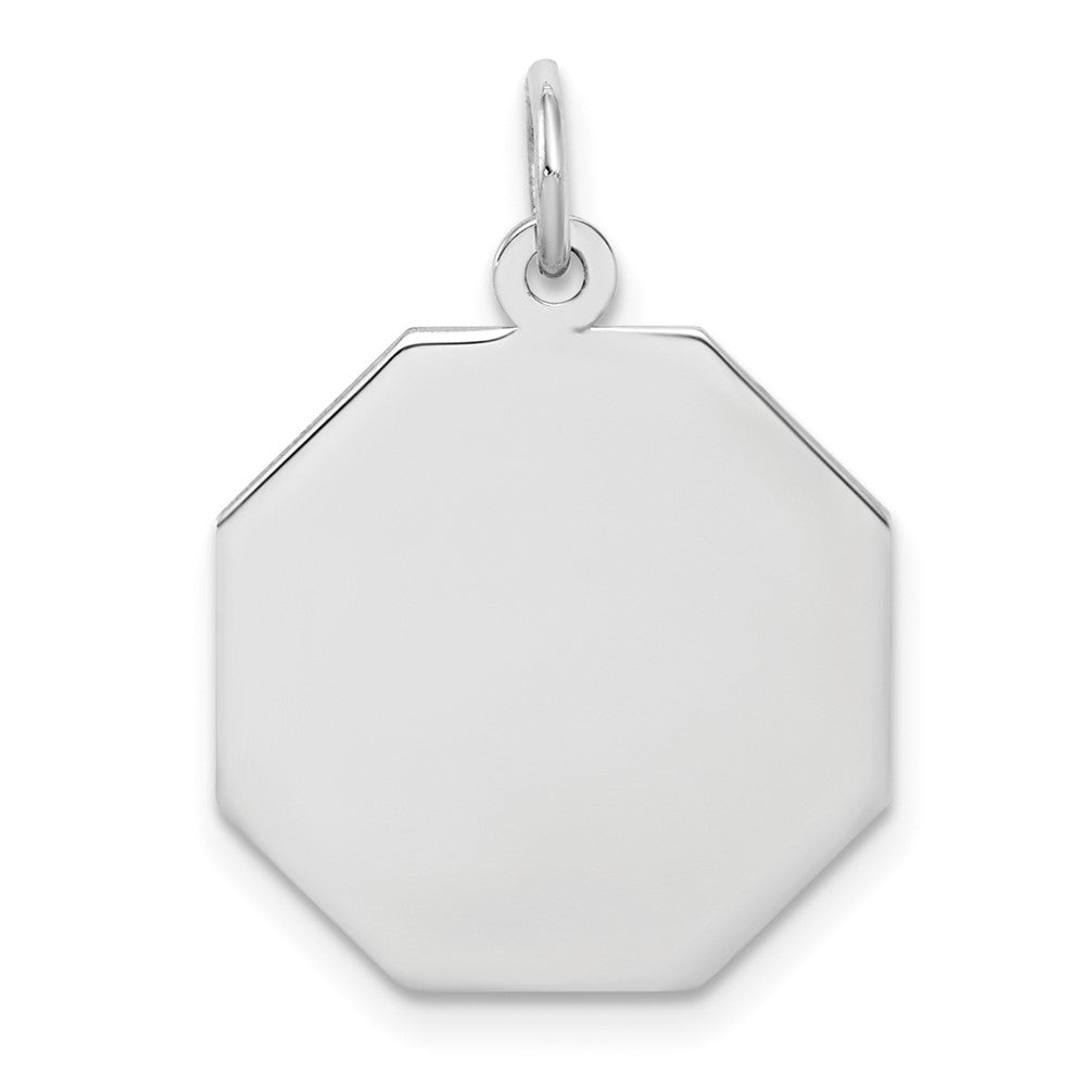 SS Rh-plt Engraveable Octagon Polished Front/Satin Back Disc Charm