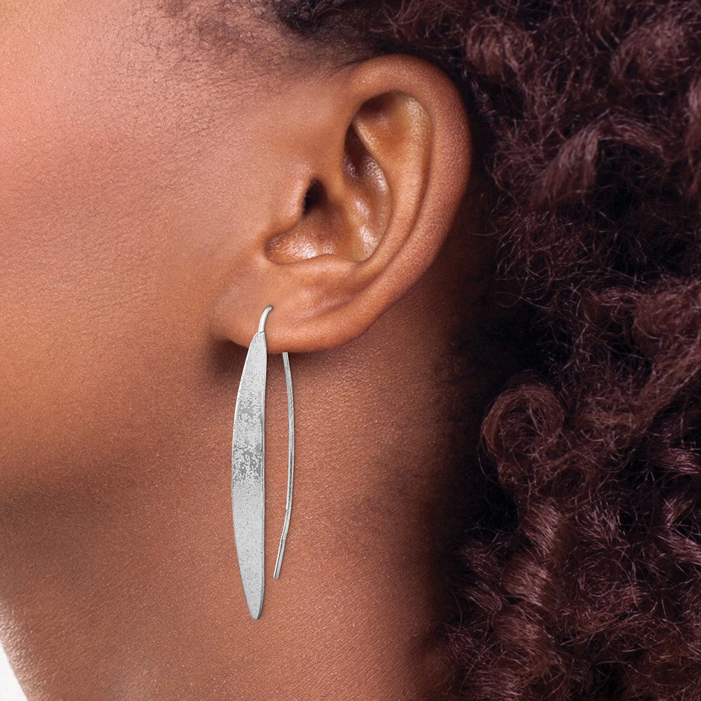 Sterling Silver Rh-plated Polished Textured Threader Earrings