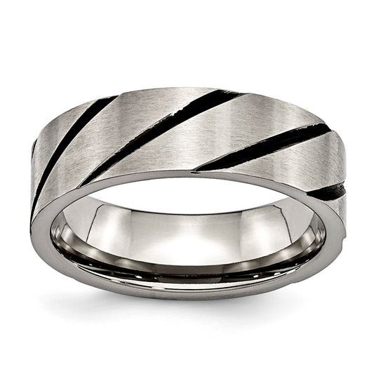 Titanium 7mm Brushed w/Diagonal Black Enamel Etched Marks Band