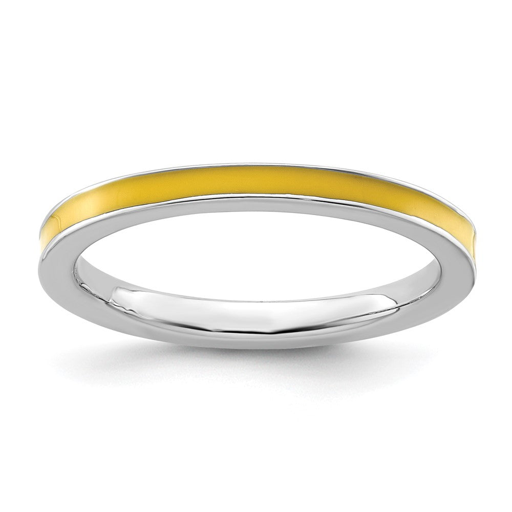 Sterling Silver Stackable Expressions Yellow Enameled 2.25mm Ring Size -10