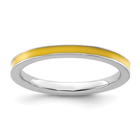 Sterling Silver Stackable Expressions Yellow Enameled 2.25mm Ring Size -10