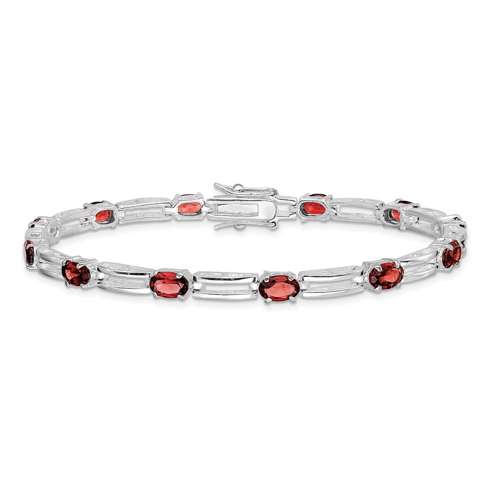 Sterling Silver Rhodium-plated Garnet Bracelet 7 inches