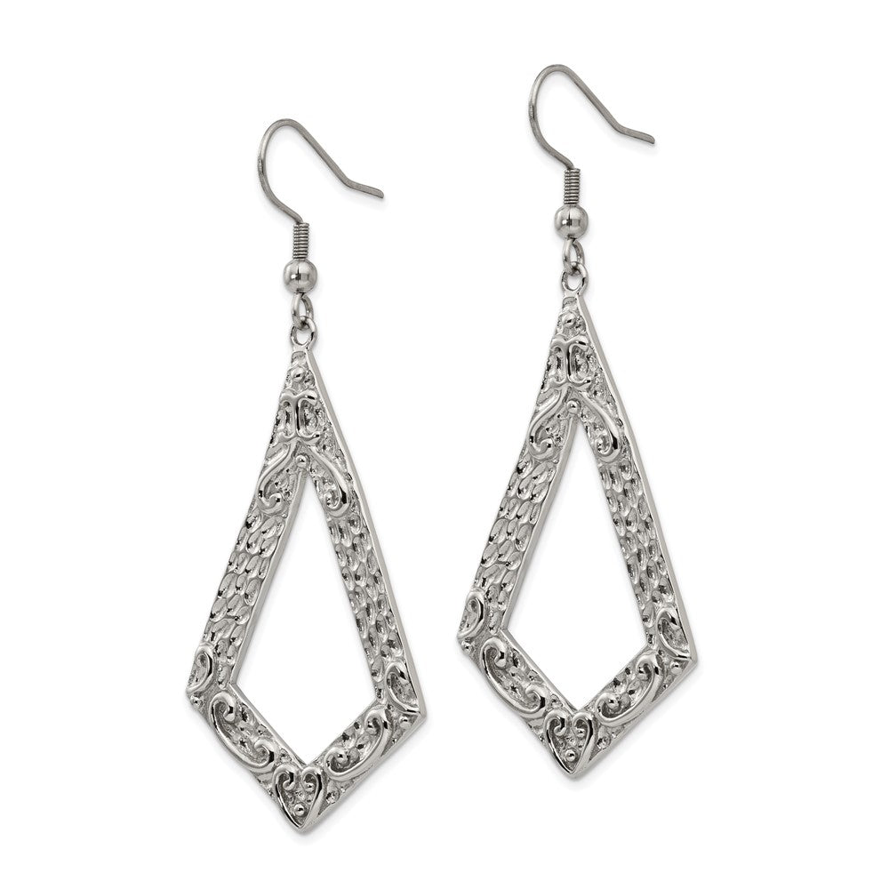 Stainless Steel Polished Textured Ornate Geometric Dangle Earrings