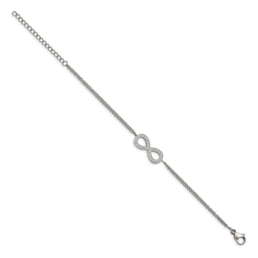 Stainless Steel Polished with CZ Infinity Symbol 6.25in w/2in ext. Bracelet 6.25 inches