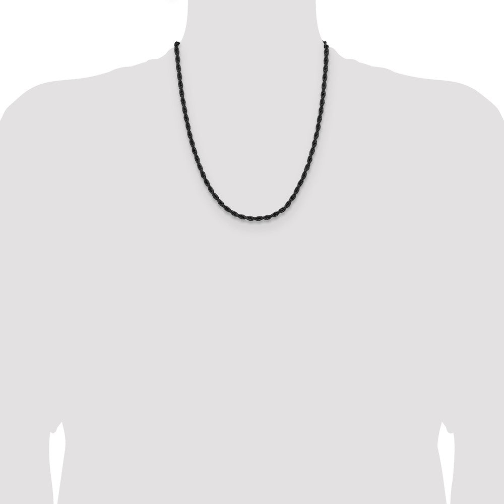 Chisel Stainless Steel Polished Black IP-plated 3mm 22 inch Rope Chain