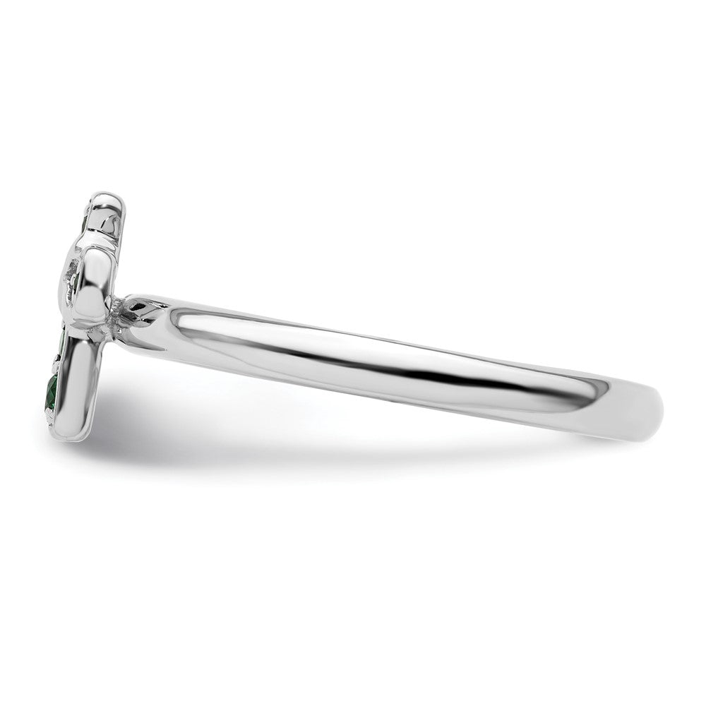 Sterling Silver Stackable Expressions Rhodium Created Emerald Cross Ring Size -6