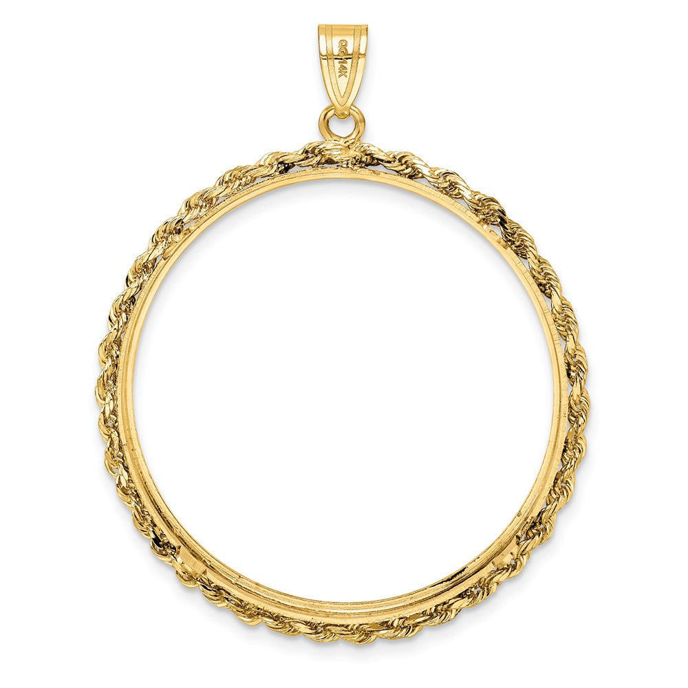 Wideband Distinguished Coin Jewelry 14k Polished Rope 34.2mm Prong Coin Bezel Pendant