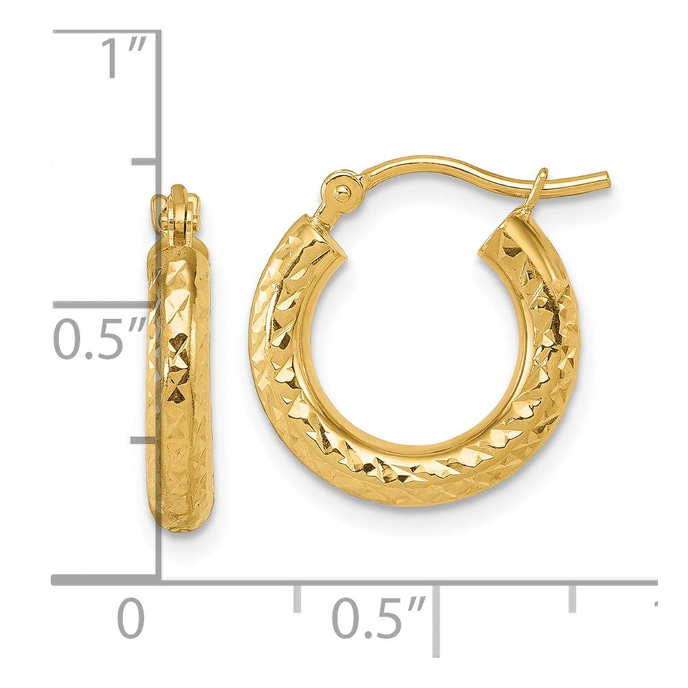 14k Diamond-cut 3mm Round Hoop Earrings