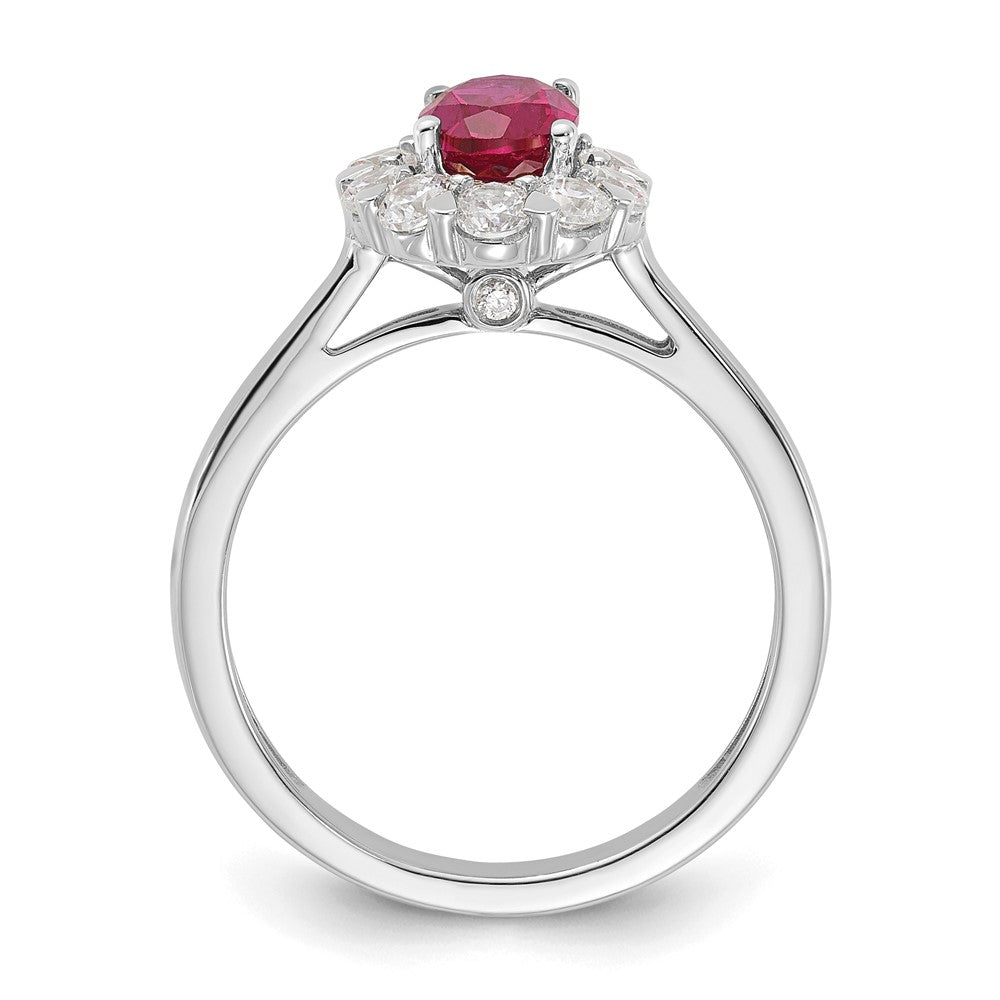 10k White Gold 5/8 carat Lab Grown Diamond VS/SI+ G+ and Oval Lab Created Ruby Halo Fashion Ring