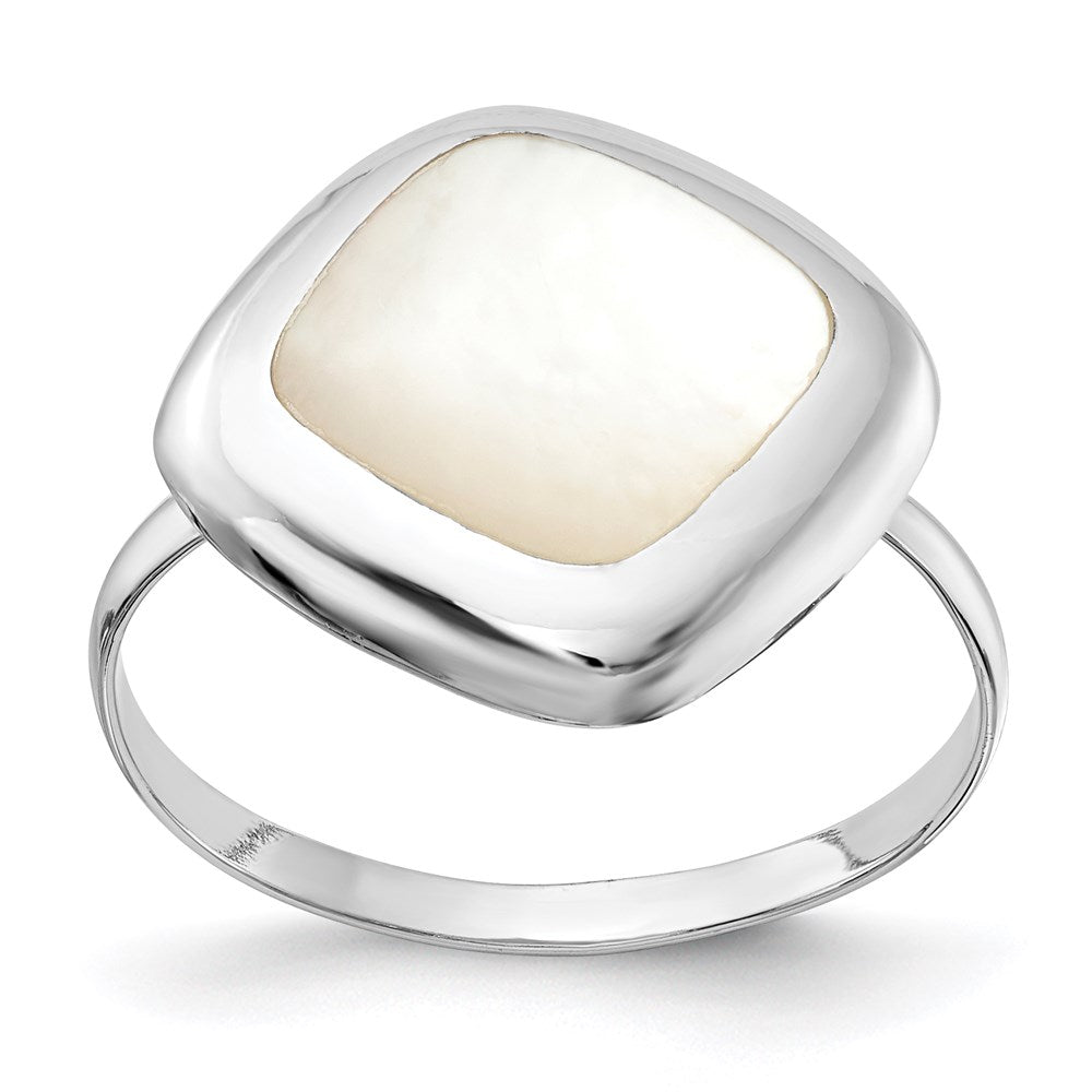Sterling Silver Rhodium-plated Moon Mother of Pearl Ring