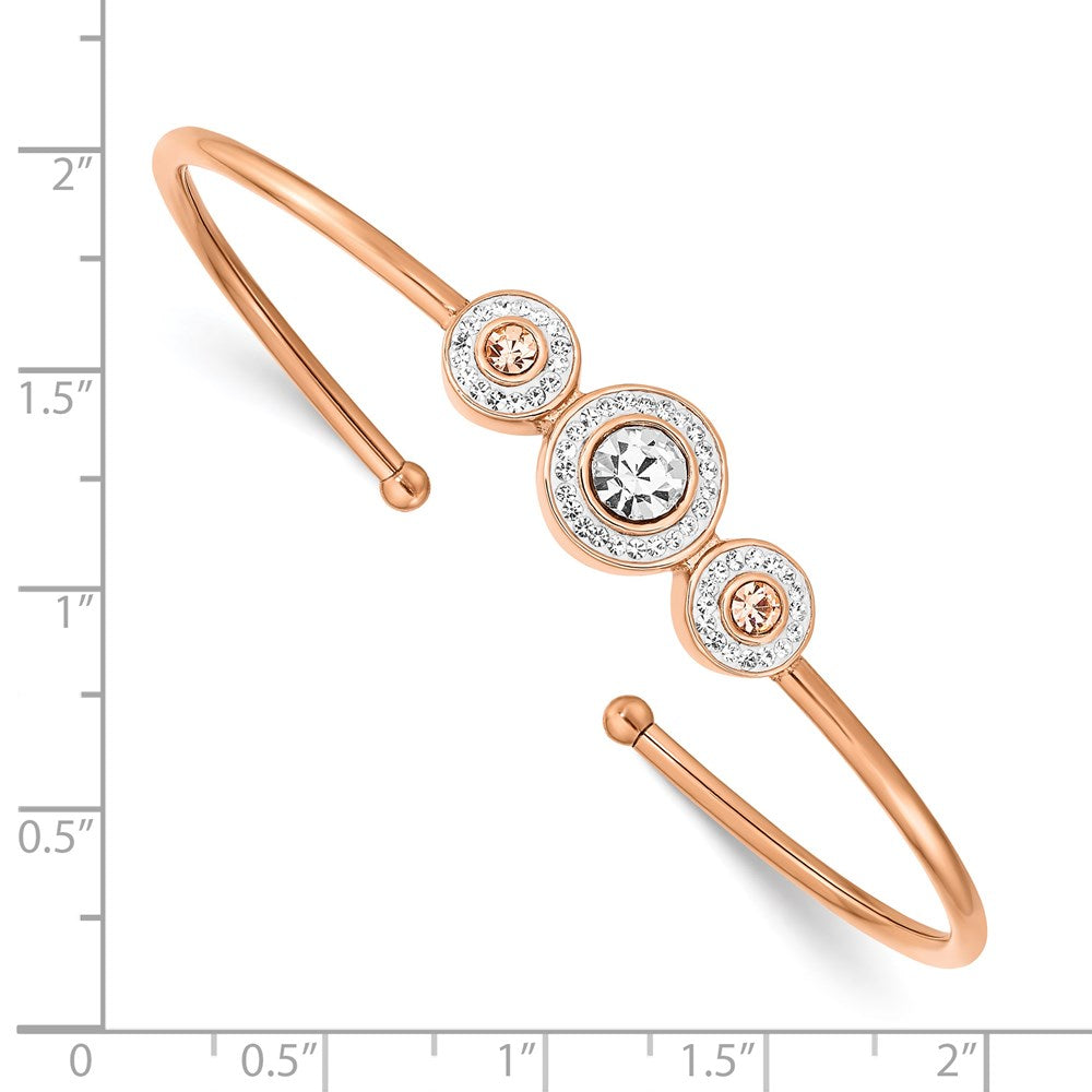 Stainless Steel Polished Rose IP w/Preciosa Crystal Flexible Bangle 6.5 inches