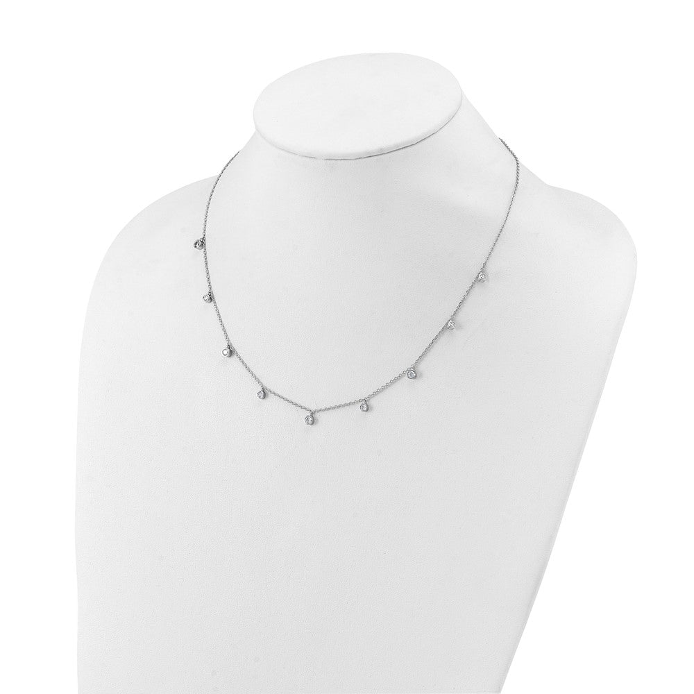 Sterling Shimmer Sterling Silver Rhodium-plated CZ 9 Stone 9 Station 16 inch with 2 inch Extension Necklace 16 Inches