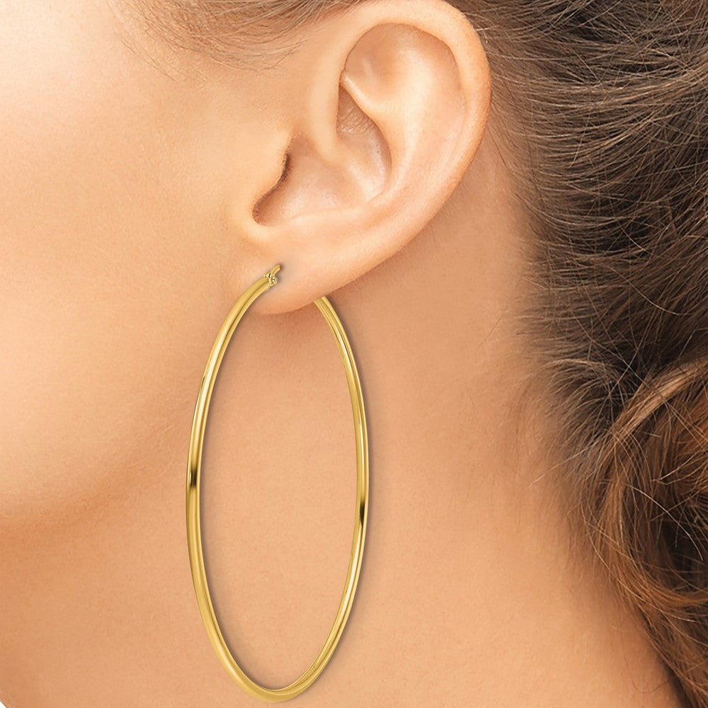 14K Gold Polished 2x65mm Hoop Earrings