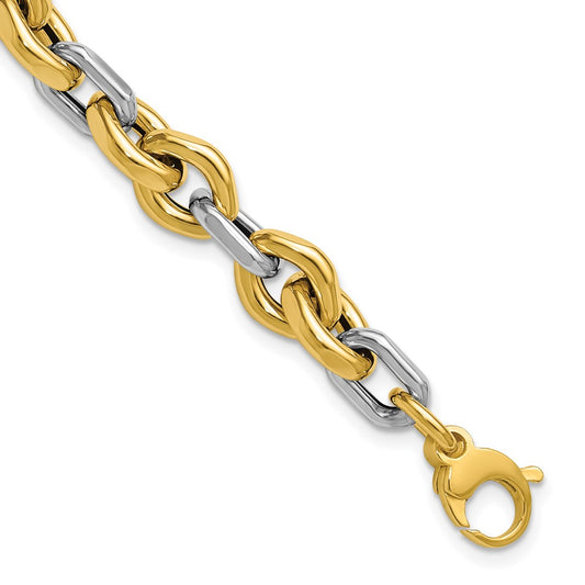 14K Two-tone Polished Fancy Flat Edge Link Bracelet 7.75  inches